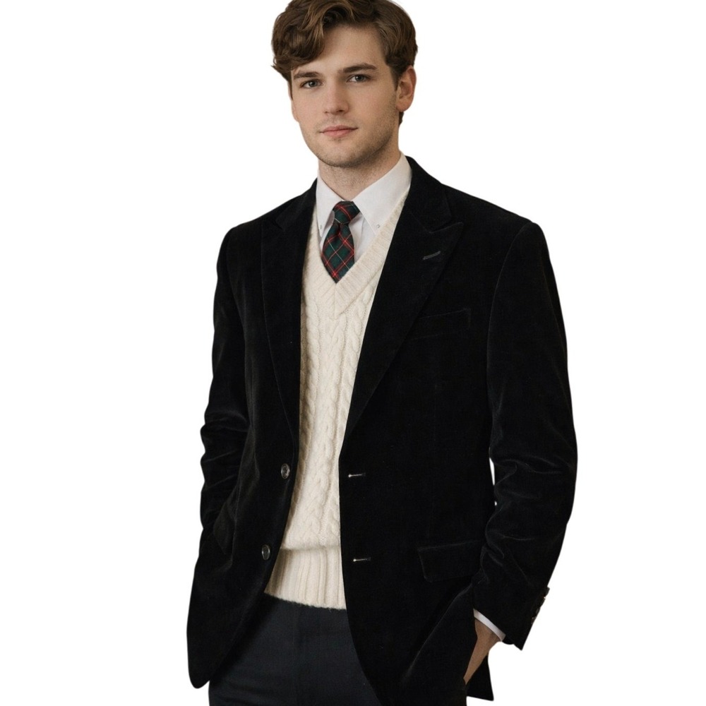 BERT PULITZER VTG Velvet Blazer Sportβ Coat in Black Old Money Holiday 40S